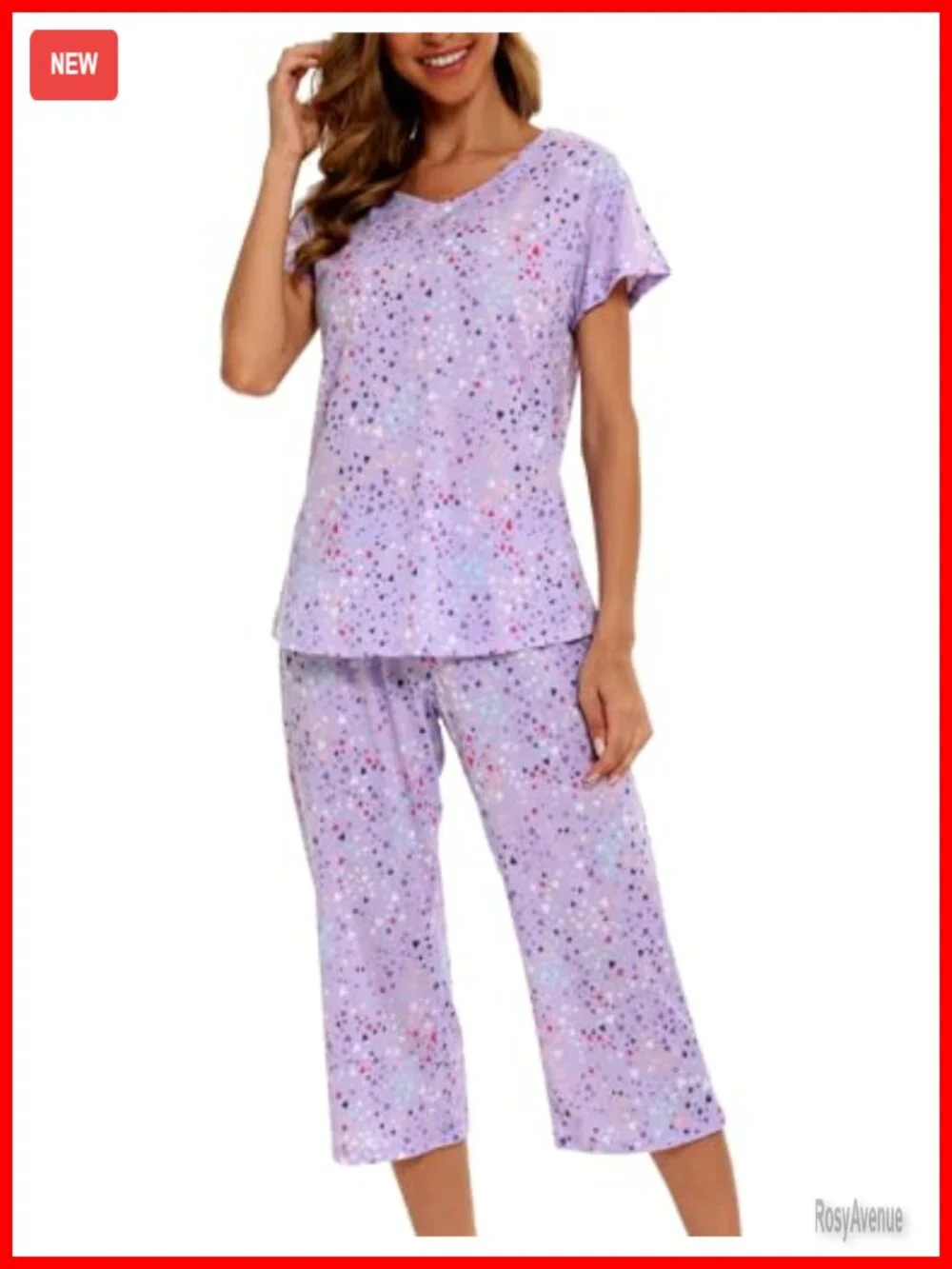 Cotton Blend Women's Pajama Set with Capri Pants Short Sleeve Top
